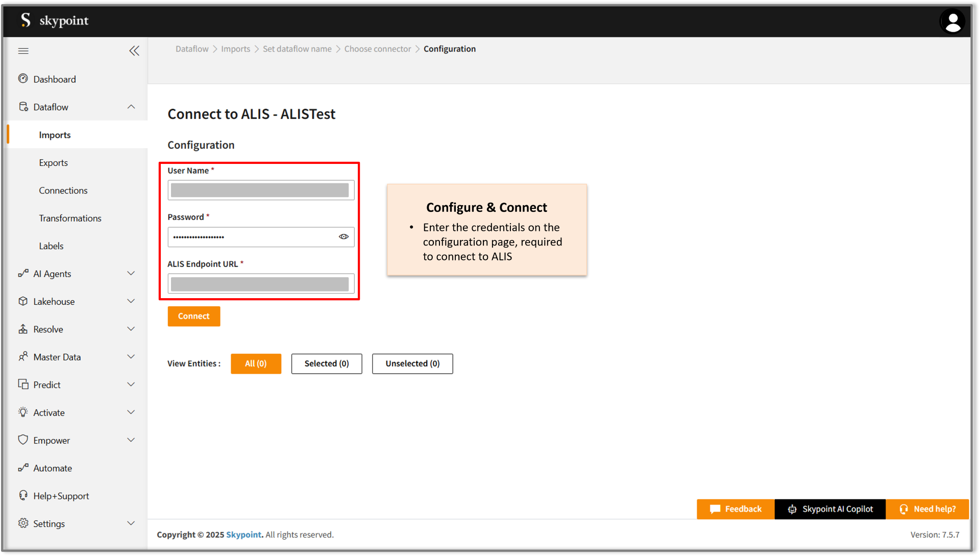 fill up configuration details for alis