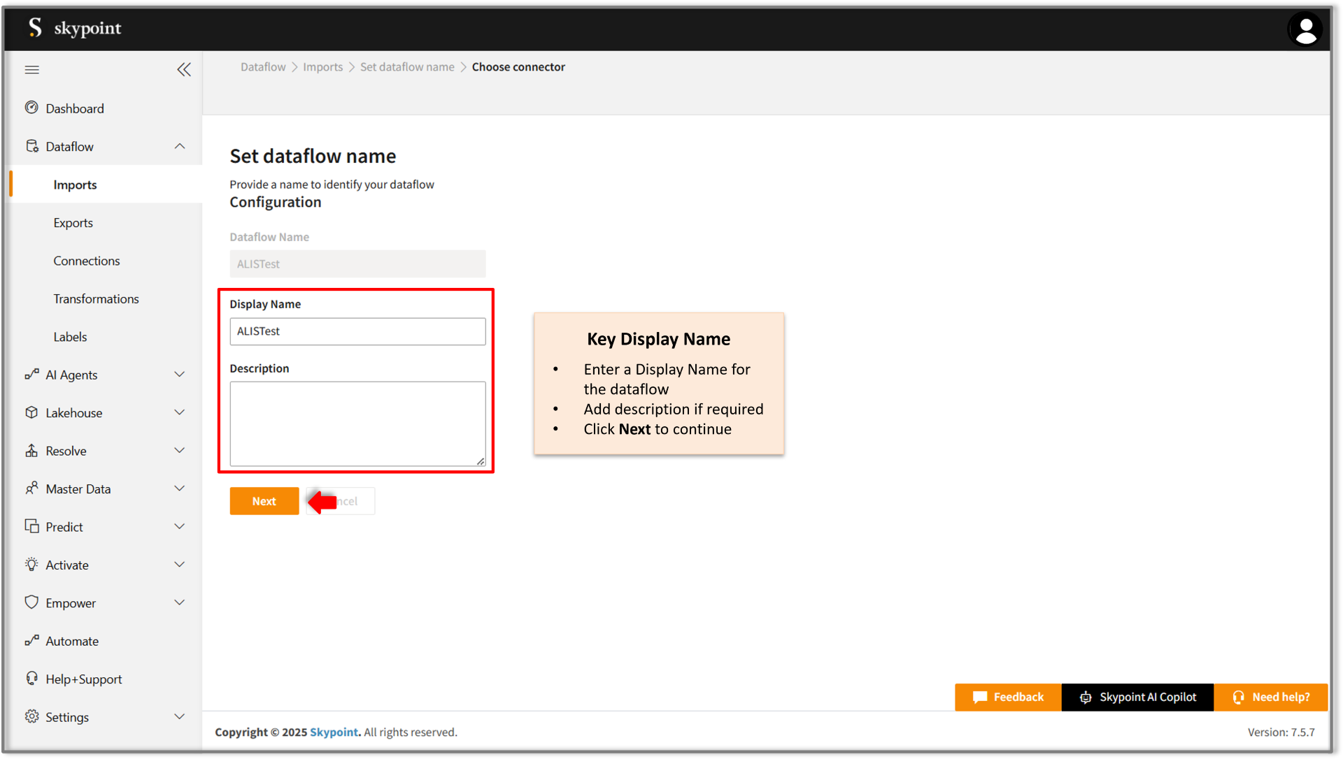 key in alis dataflow name