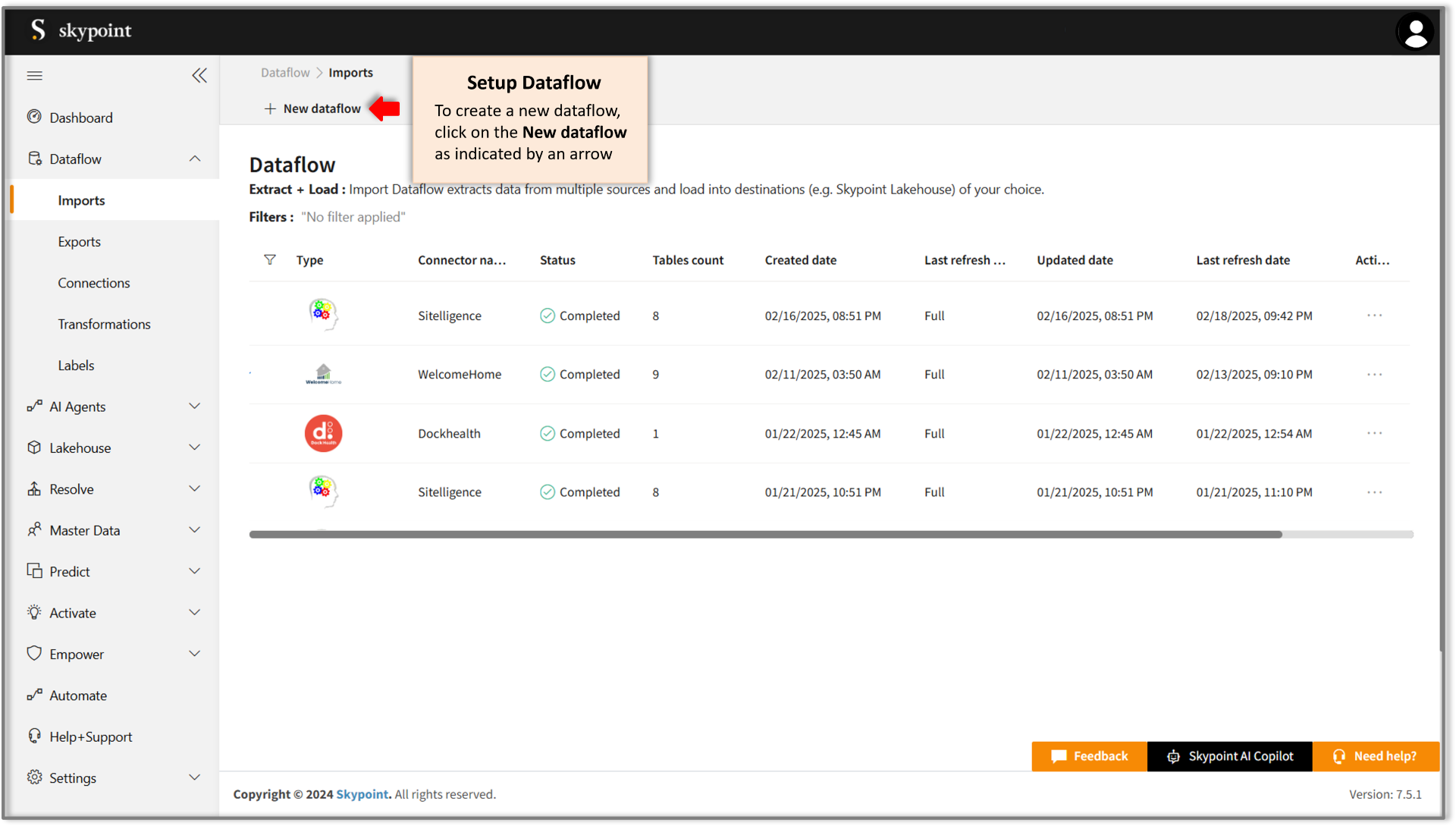 initiate setting up dataflow for alis