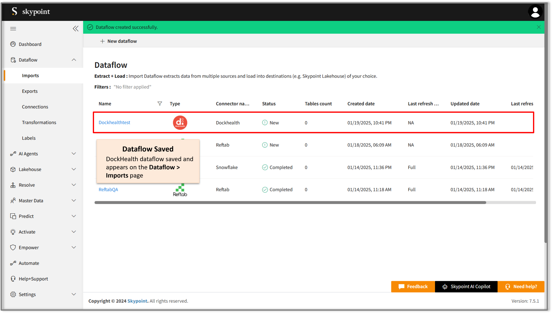 Save the dockhealth connector dataflow