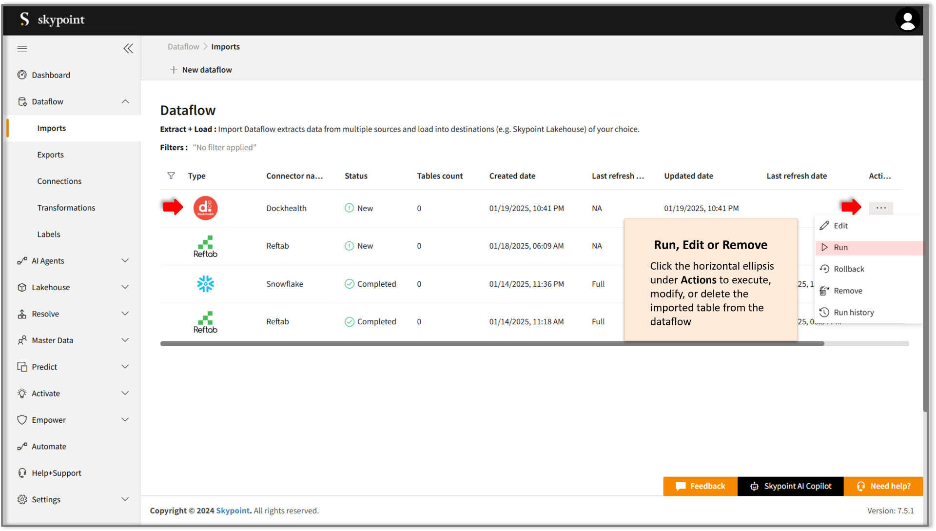 Options to modify dockhealth dataflow