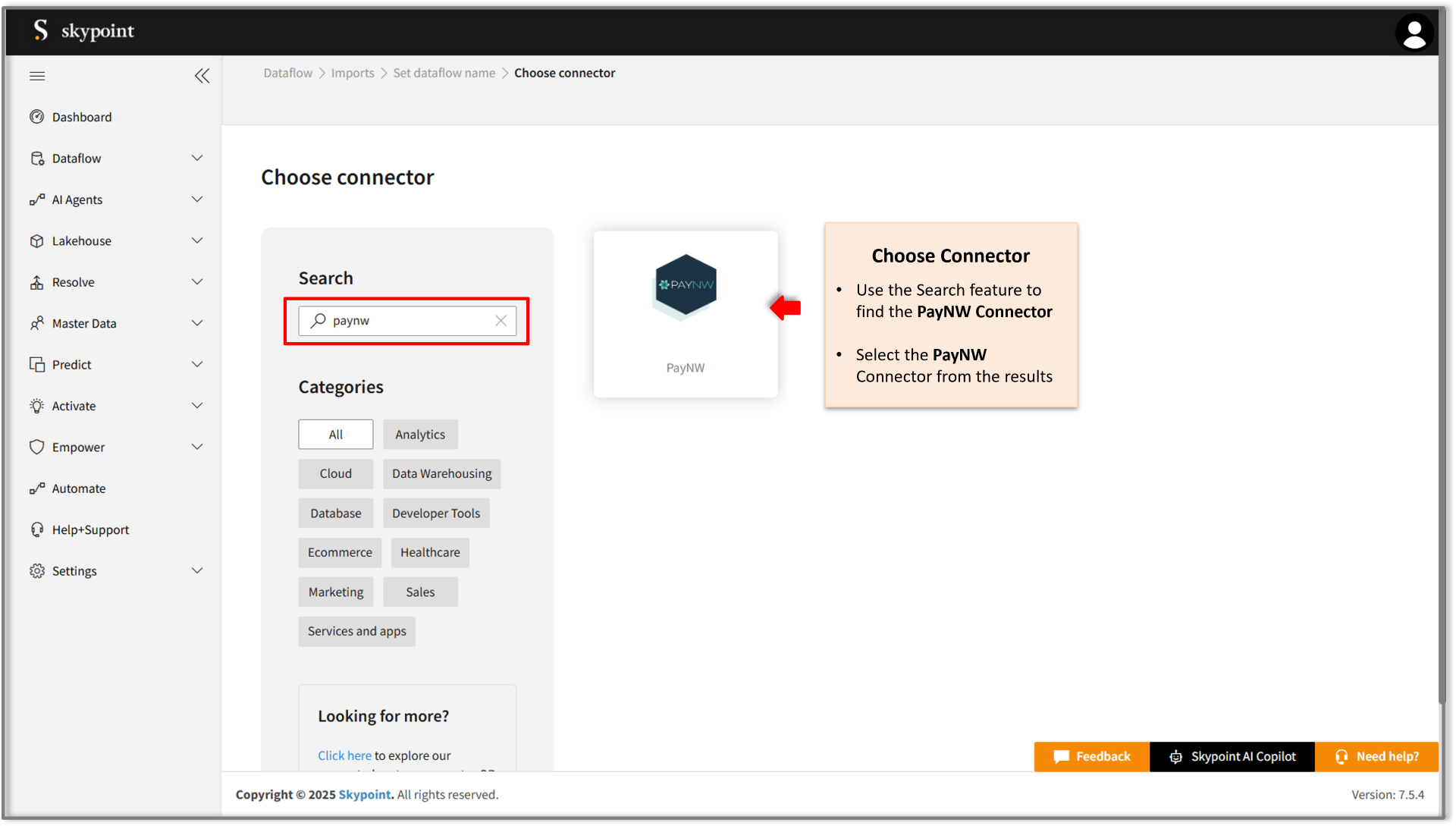 Search to select paynw connector