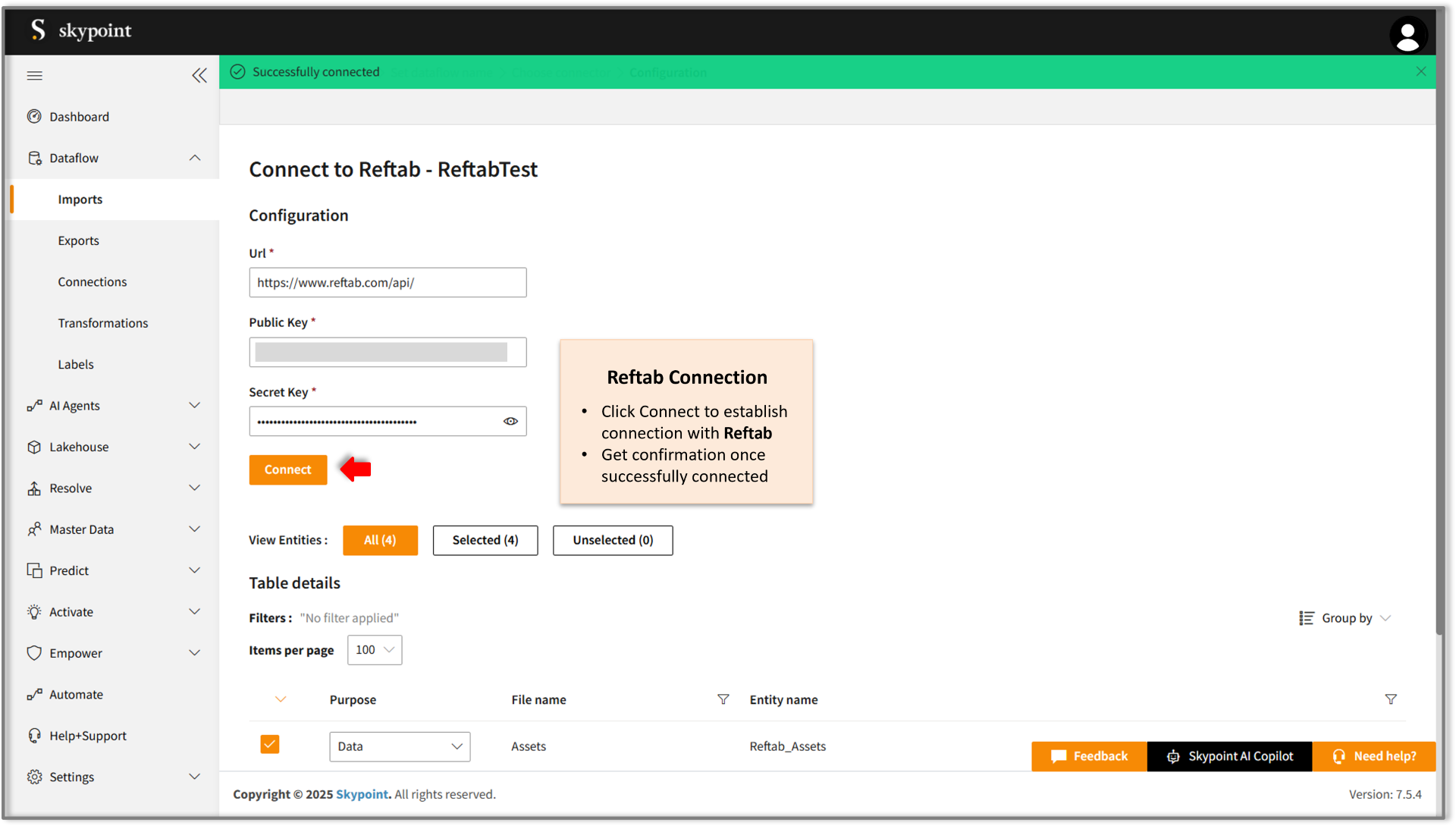 Connect reftab account on skypoint AI