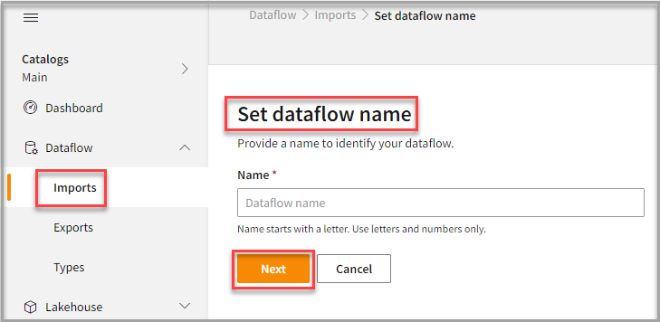 Set dataflow name