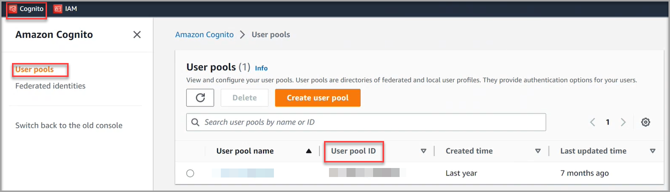 User pool ID